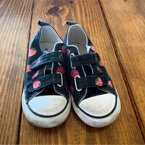Kids Black Converse Sneakers with Pink Strawberry Print